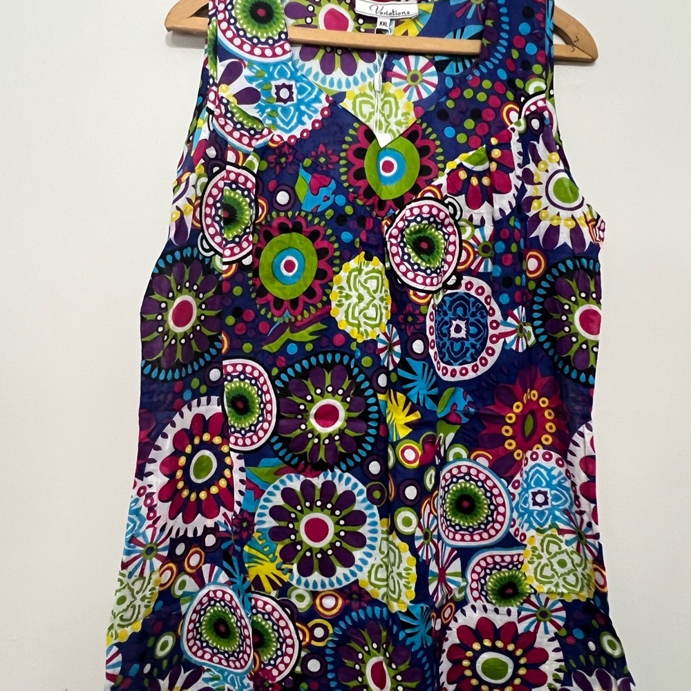 Christina Multicolor Floral Graphic Tank Top - Purple, Green, Blue